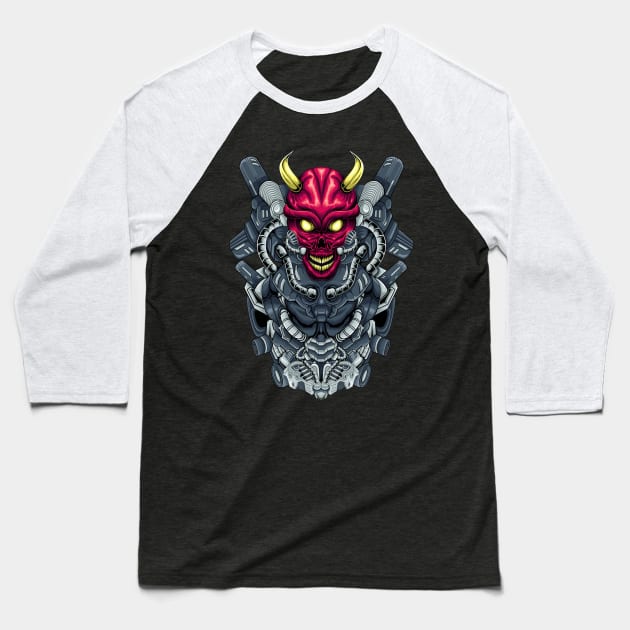 Robot Devil Baseball T-Shirt by Pixel Poetry